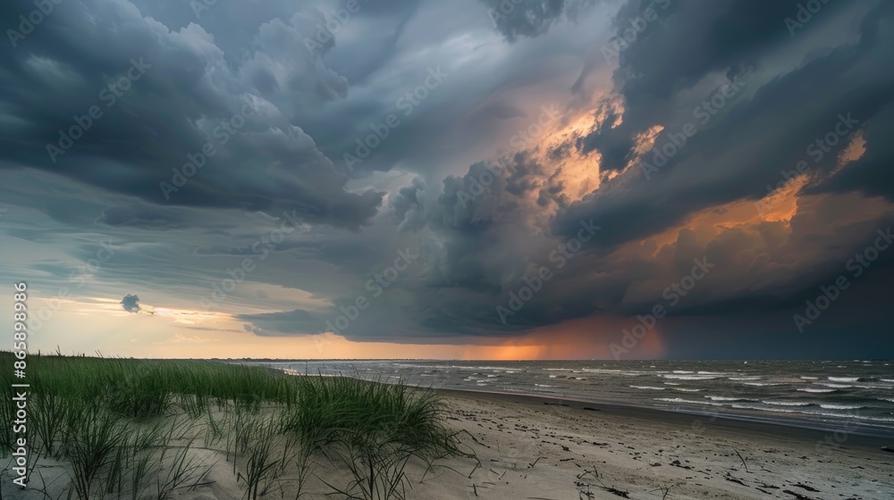 Wall mural Dramatic sky during beach storm