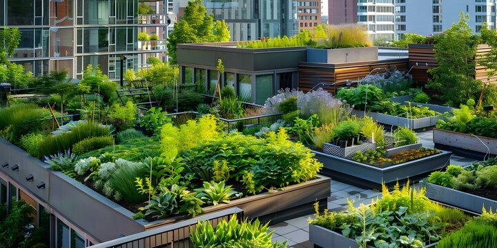 Urban rooftop garden fosters community through plant swaps and sustainable living. Concept Urban Rooftop Garden, Community Building, Plant Swaps, Sustainable Living, Green Spaces