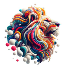 Colorful 3D Lion Head With Abstract Details