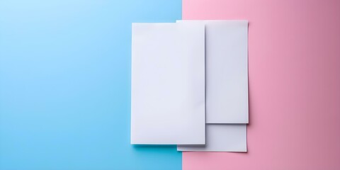 Design of empty note sheets on a pastel blue and pink backdrop. Concept Pastel Aesthetic, Note Sheet Design, Blue and Pink Background
