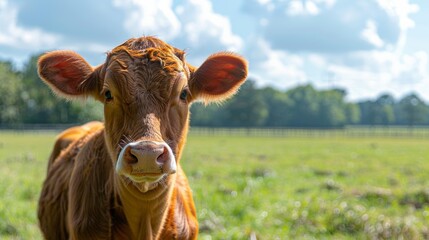 Portrait of a Limousin Cow in the Middle of a Plantation