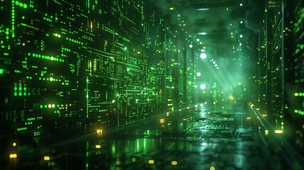 Obraz premium Pixelated Glitch: Retro Green Tech Background