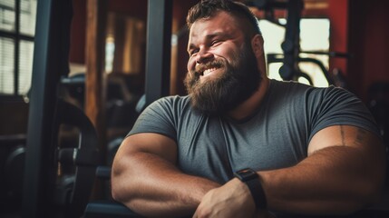 Obraz premium a fat young man and smiling in the gym. 