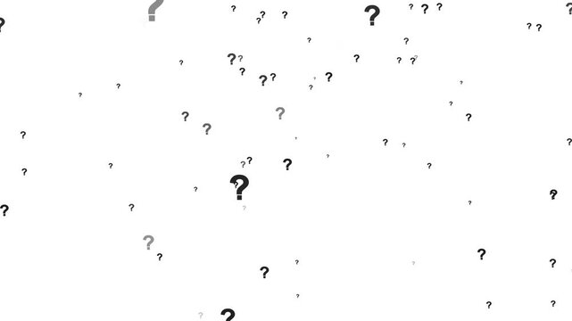 question mark sign, Question marks background, seamless looping animation,
Question mark medium appear slow explosive dimension flo motion,
Animated bw question marks. Black and white thin line.