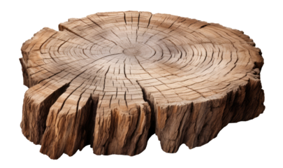 Cut of an old big tree trunk, isolated on transparent background