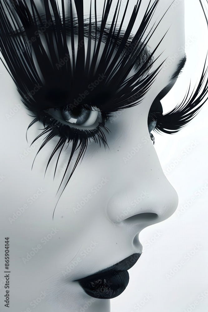 Wall mural avant-garde fashion editorial portrait with dramatic overhead detailed eyelashes,and luminous skin t