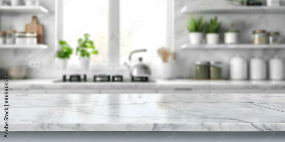 Wall mural marble counter kitchen background blurred for product display or design. concept blurred background,