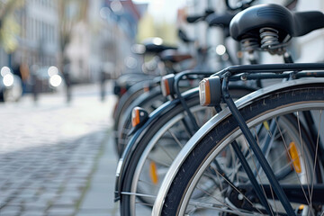 Bicycle secured in a city parking spot, urban transportation