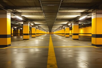 Fototapeta premium Empty underground parking lot perspective