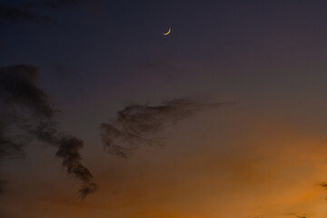 Background of half moon and starry sky and sunset Greeting card for the holy month of Ramadan of islam	