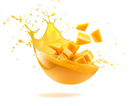 mango in juice splash on transparent background