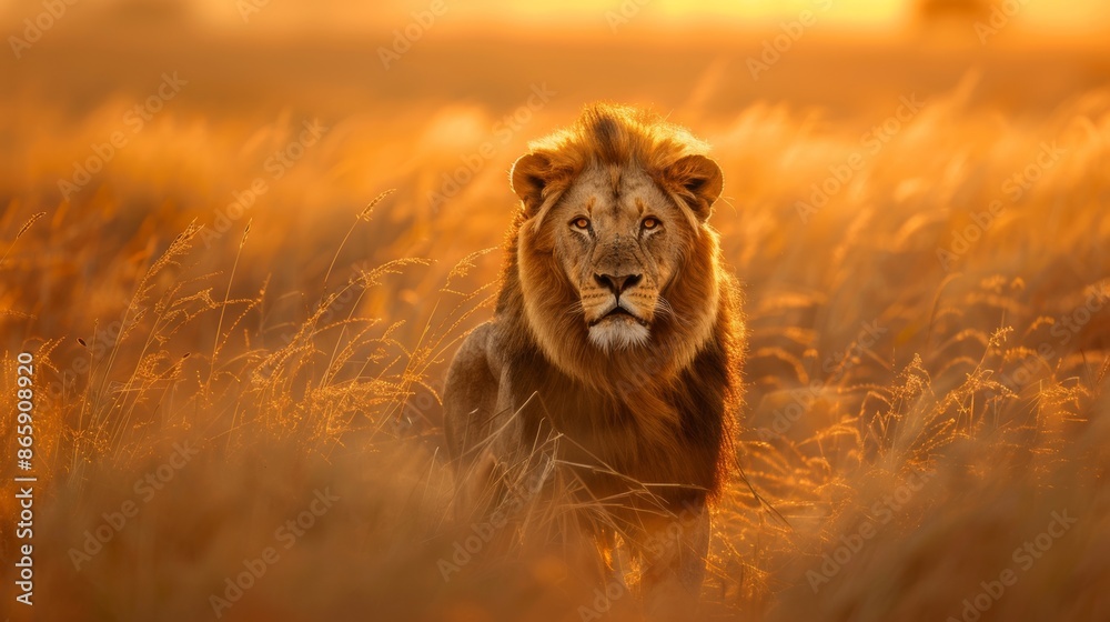 Wall mural Portrait of an Amazing Male Lion in the Savanna 