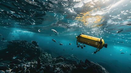 Fototapeta premium Underwater drones cleaning ocean waste