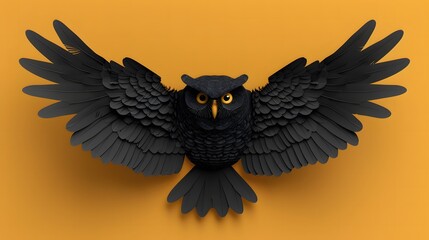 Fototapeta premium D rendered top view of a black owl in flat design, split complementary color scheme
