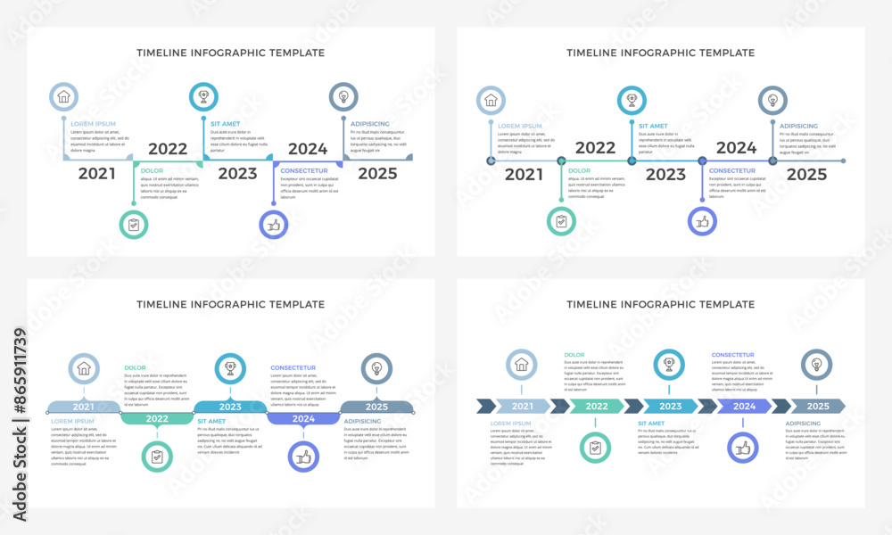 Fototapete four timeline infographic templates with five elements, presentation slides, vector eps10 illustrati