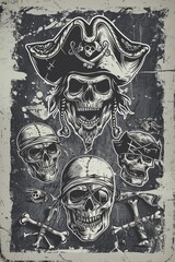 Fototapeta premium Pirate Skulls with Hats and Bandanas