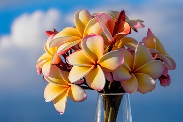 a bouquet of plumeria is blooming beautifullys