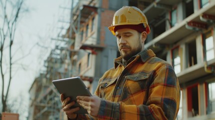 Construction worker on tablet