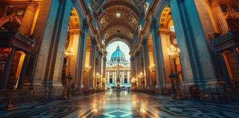 Fototapeta premium Interior of Basilica with View of Dome - Photo
