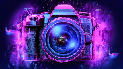 A colorful camera lens with a black body.