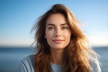 beautiful woman outdoor with blue sky background