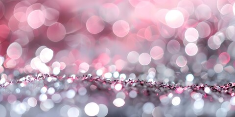 Silver Pink and White Bokeh Festive Party Lights on Black Background. Concept Festive Lights, Bokeh Effect, Party Decoration, Black Background, Colorful Illumination