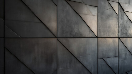 Abstract 3D geometric wall with protruding dark gray cubes.