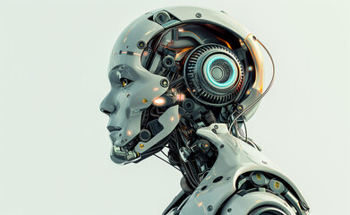 Fototapeta premium A close-up of a futuristic robot head with visible internal mechanisms.