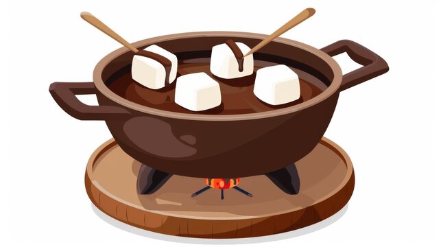 chocolate fondue with marshmallows cooking on stove clip art preview