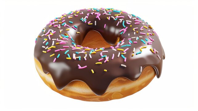 recommend clip art: Delicious Chocolate Donut Clipart with Sprinkles - 3D Bakery Element on White Background