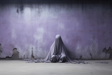 座り込む布を被った人,Generative AI AI画像