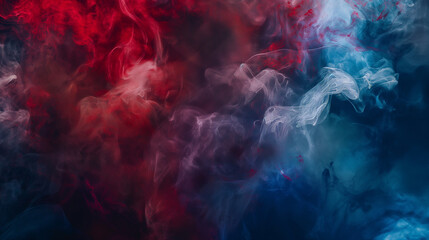 Abstract clouds of red and blue smoke blending together.