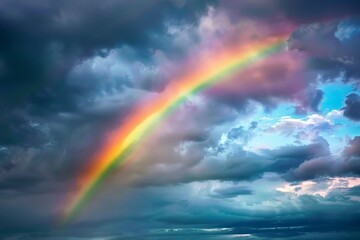 Fototapeta premium A stunning rainbow stretching across a stormy sky, with dark clouds parting to reveal a burst of color and hope