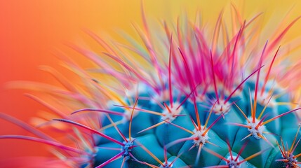 Macro cactus image, split complementary color background, sharp and detailed, vibrant contrasts