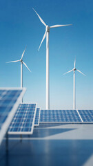 3d rendered of wind turbine and solar panels, renewable sustainable energy concept © nuchao