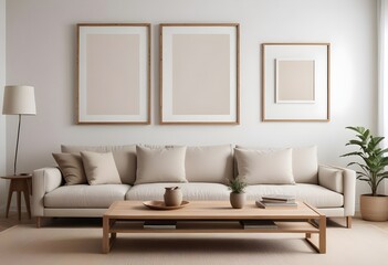 Mockup poster frame on the wall of the living room. Luxurious apartment background with contemporary design. Modern interior design. 3D render