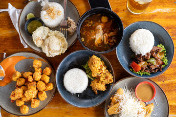 Top view of Indonesian cuisine on the table