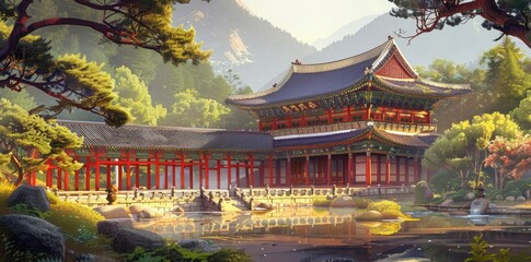 Fototapeta premium 3D Illustration of a Traditional Chinese Temple