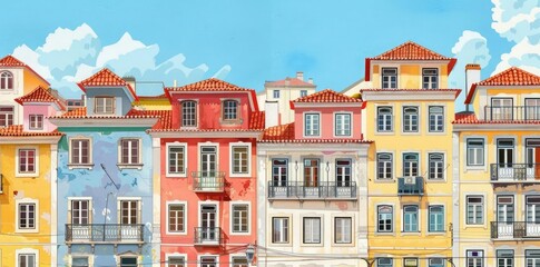 Obraz premium Colorful European Buildings Illustration