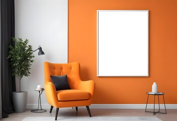 Mockup poster frame on the wall of the living room. Luxurious apartment background with contemporary design. Modern interior design. 3D render