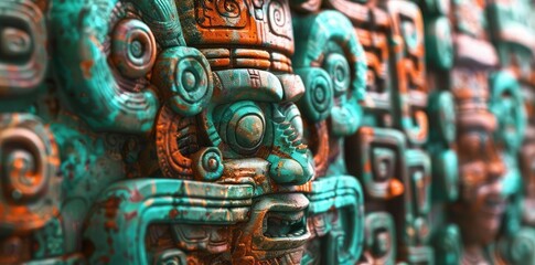 Fototapeta premium Ancient Mayan Stone Carving Illustration