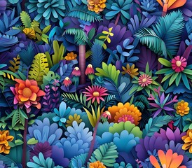 Colorful Abstract Illustration Of Foliage And Flowers In Nature