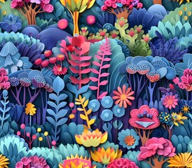 Colorful Abstract Paper Art of a Fantasy Floral Garden