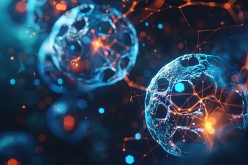 Artistic rendering of interconnected biotech cells, symbolizing the interconnectedness and interdependence of biological processes