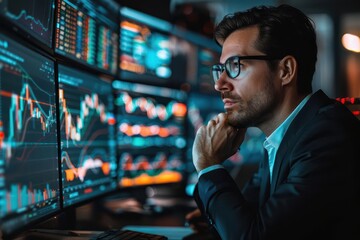 Financial journalist reporting on market news, newsroom setting, breaking updates, Financial Services, financial news