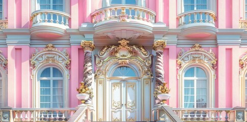 Fototapeta premium Pink Palace Entrance 3D Illustration