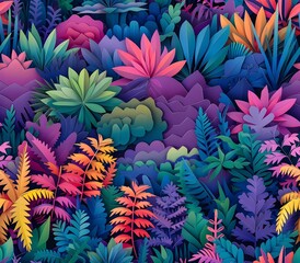 Colorful Abstract Botanical Art with Tropical Leaves