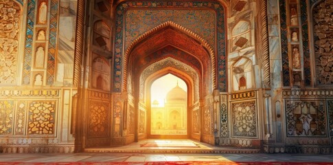 Golden Light Through Arches of the Taj Mahal - Photo