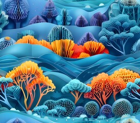 Colorful Abstract Forest in Paper Cut Style Art