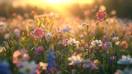 Spring or Summer Close-Up Floral Field AI Generative